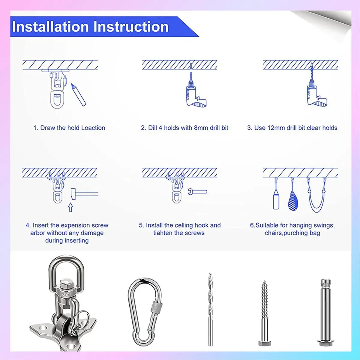 كرسي معلق بخطاف للسقف من ABRG، خطاف أرجوحة عالي التحمل يصل إلى 450 كجم كرسي معلق بخطاف السقف