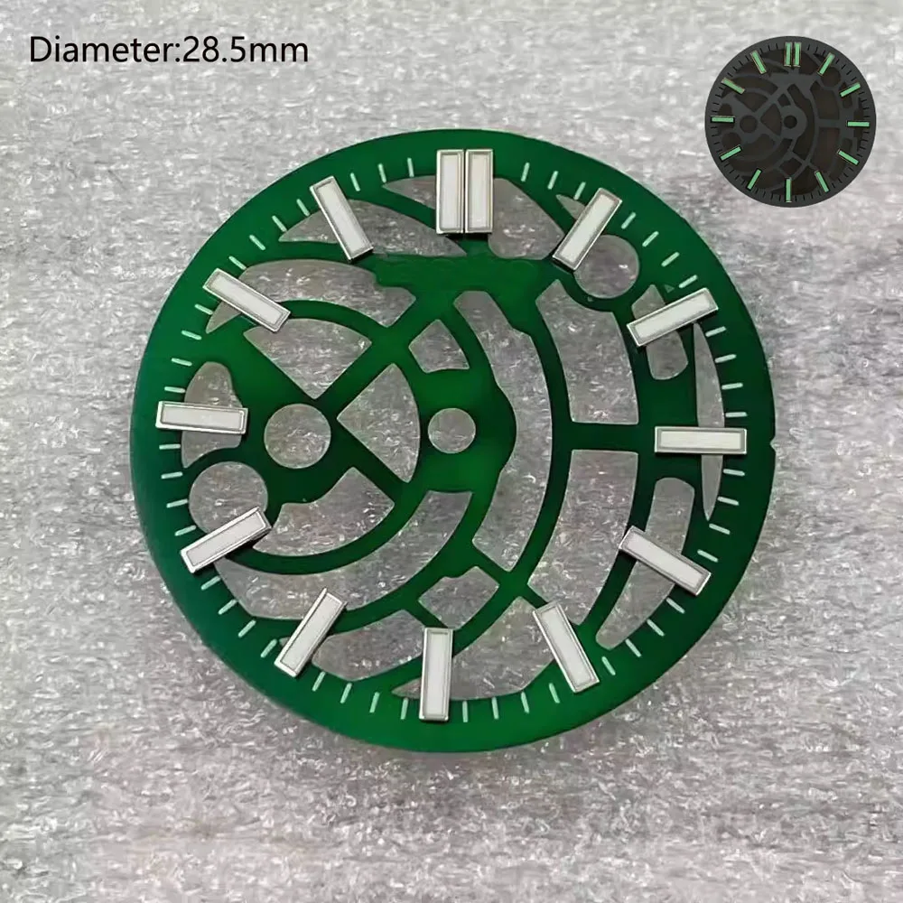 28.5mm nh70 S logo dial ice blue green black open heart s dial for nh70/nh71/nh72 movement skeleton movement dial watchmods image 3