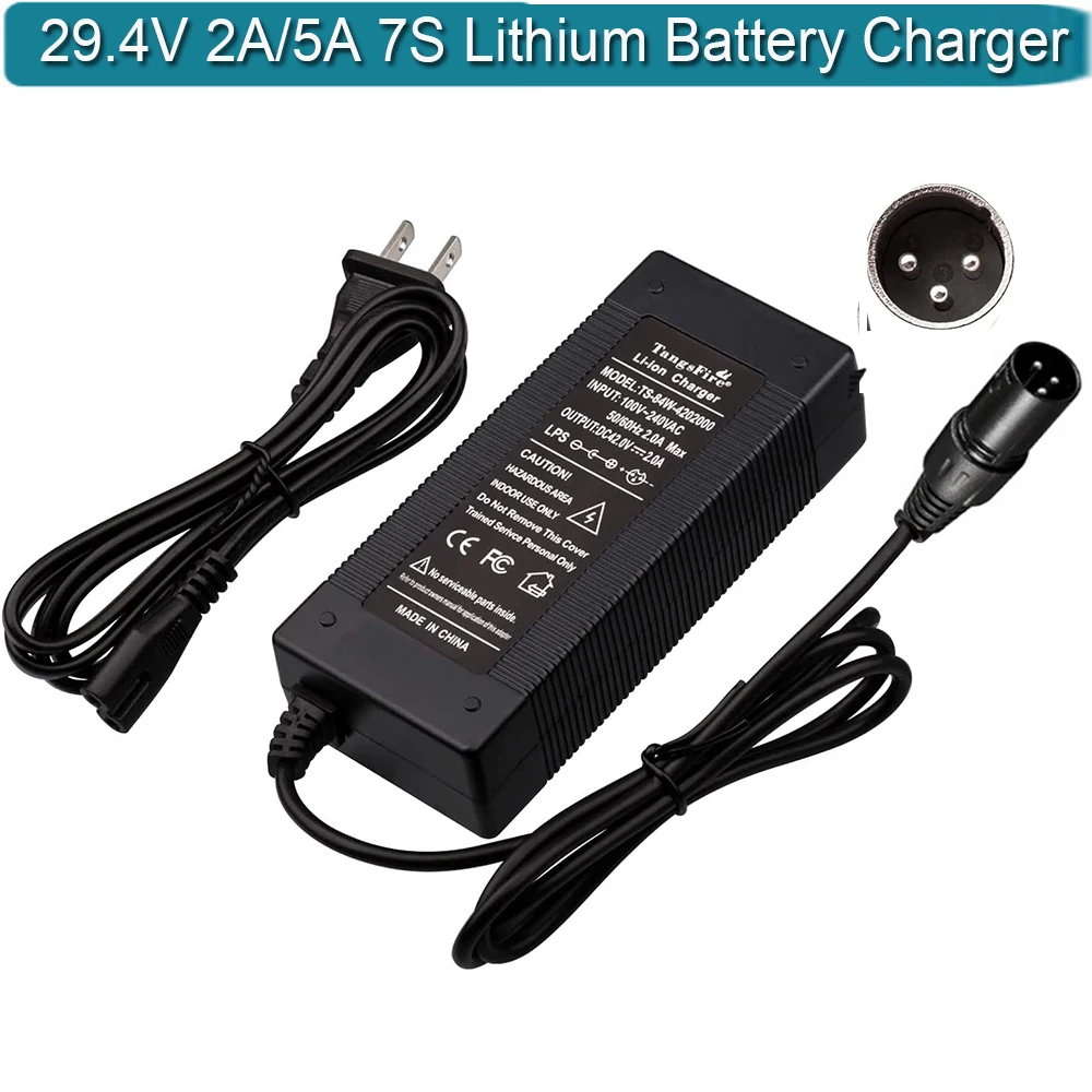 29.4V 2A Power Adapter  charger for Electric Bike Mobility Scooter 24V  7S Lithium Battery Charger 3-Pin XLR Connector