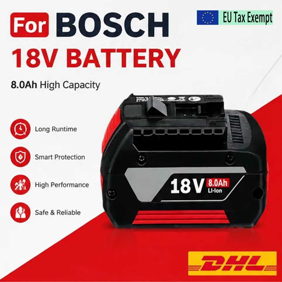 Für den Original Bosch 18V 8.0Ah Schnellladungs-Lithium-Akku, Bosch Werkzeugakku-Ersatz, geeignet für Bosch GSA 18 V-Li, GST 18 V-Li, GWS 18 V-Li Elektrowerkzeug-Handbohrer-Akku.