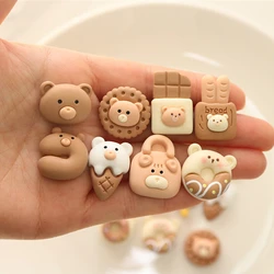 10 Pcs New Cute Mini Cartoon Chocolate, Bread, Bear Flat Back Resin Cabochon DIY Jewelry Hairpin Craft Decoration Accessories