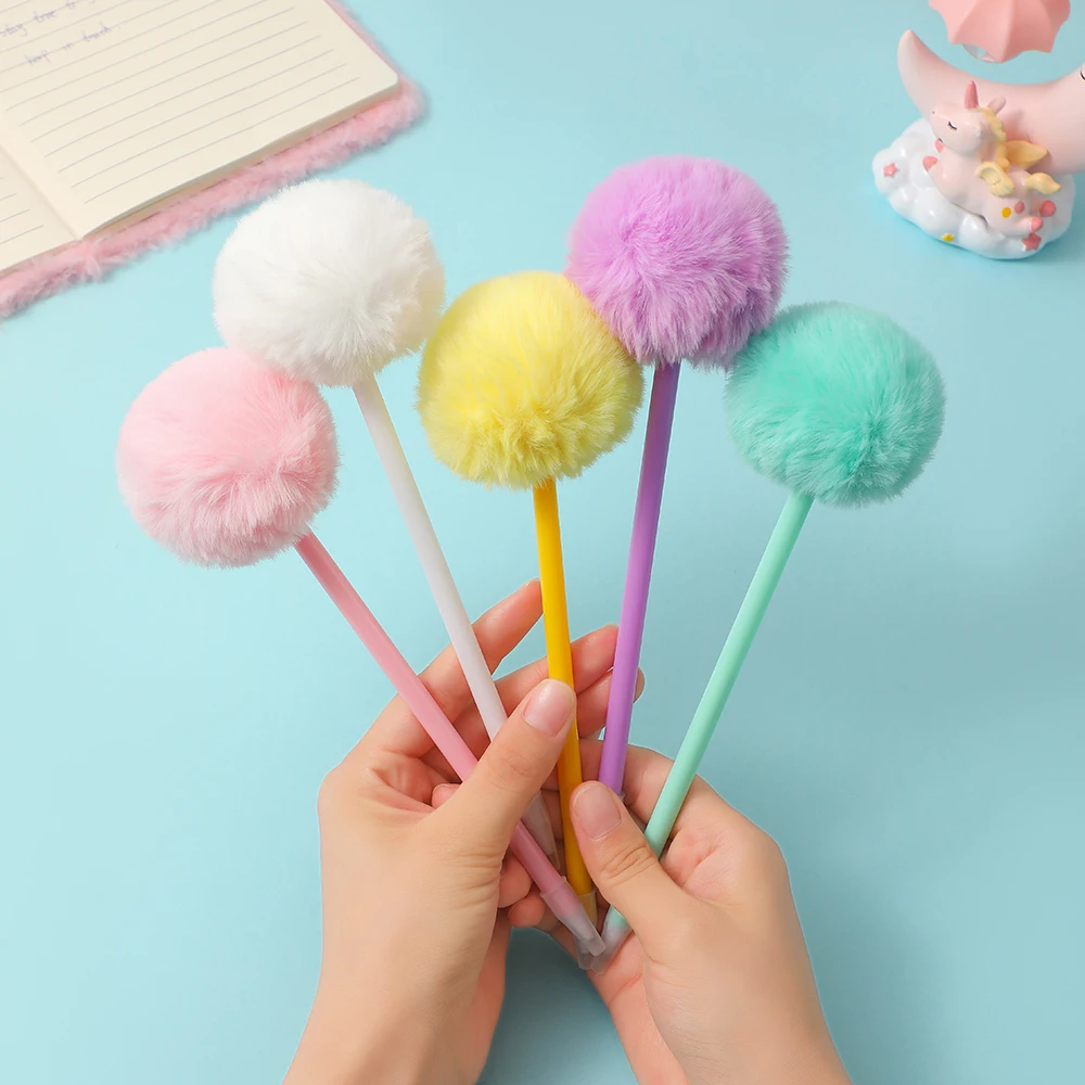 2pcs Colorful Fur Ball Pen Office Accessories Cute Pens Kawaii Gel Pens Gel Pens Kawaii School Supplies