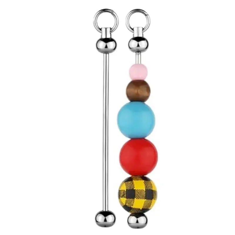 ABKW-100Pcs Blank Beadable Keychain Bars,Metal DIY Bead Keychain Bar Charms Eady Detachable Key Chain Making Accessories