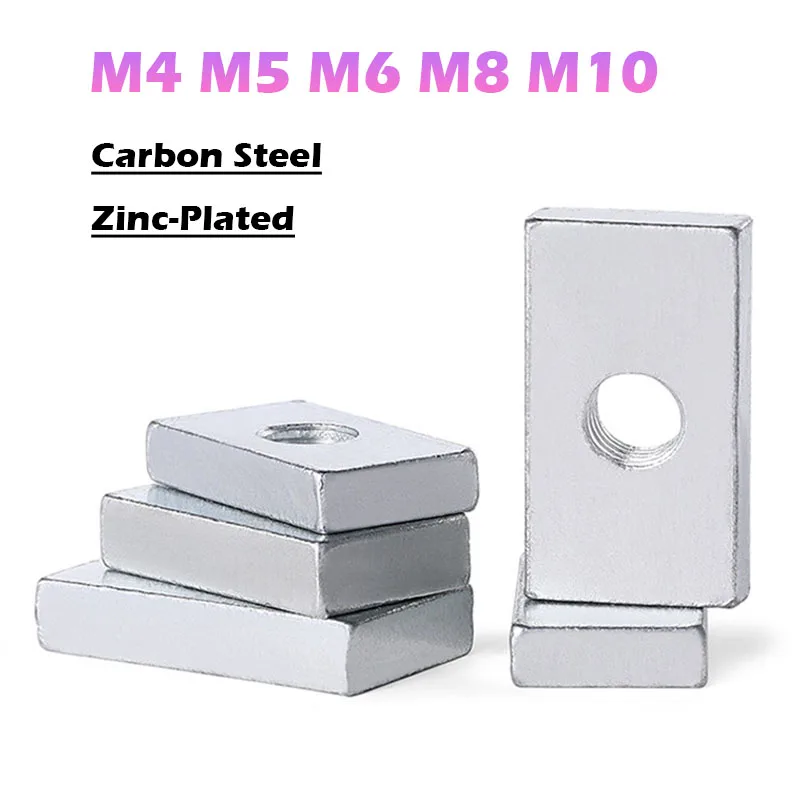 Square Nut M4 M5 M6 M8 M10 Zinc-Plated Carbon Steel Thin Rectangular Nuts Slider Block for Aluminum Profile Accessory