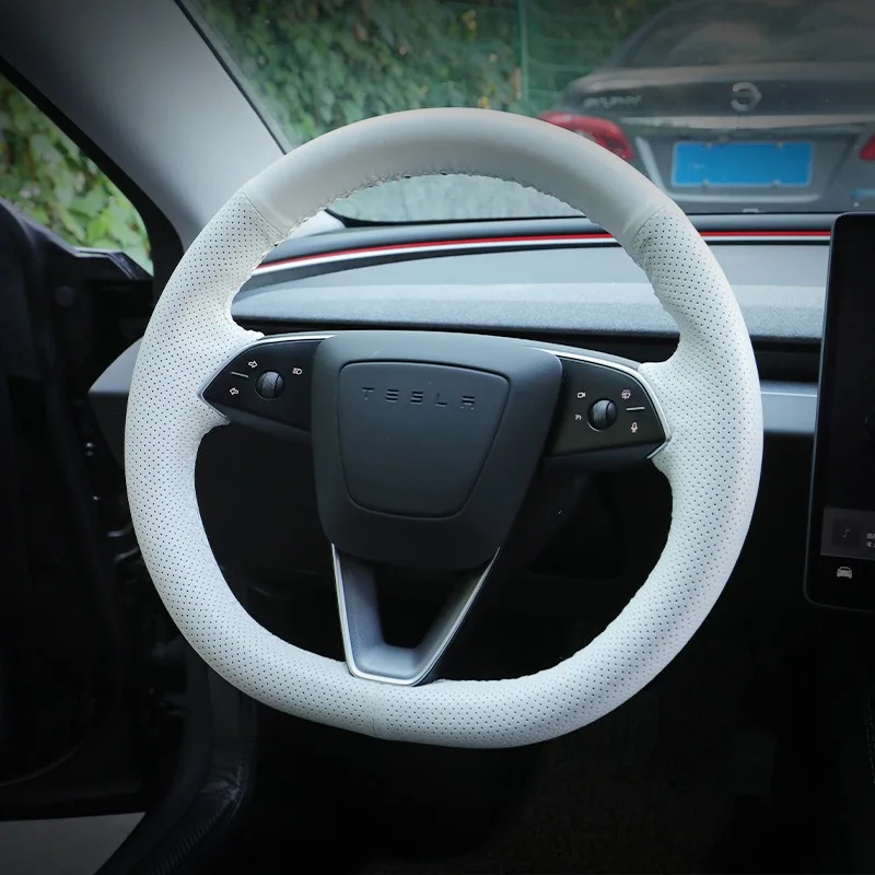 

X-T для Tesla Model Y Juniper Model 3, Highland, сшитый вручную кожаный чехол на руль, дышащий нескользящий чехол на руль