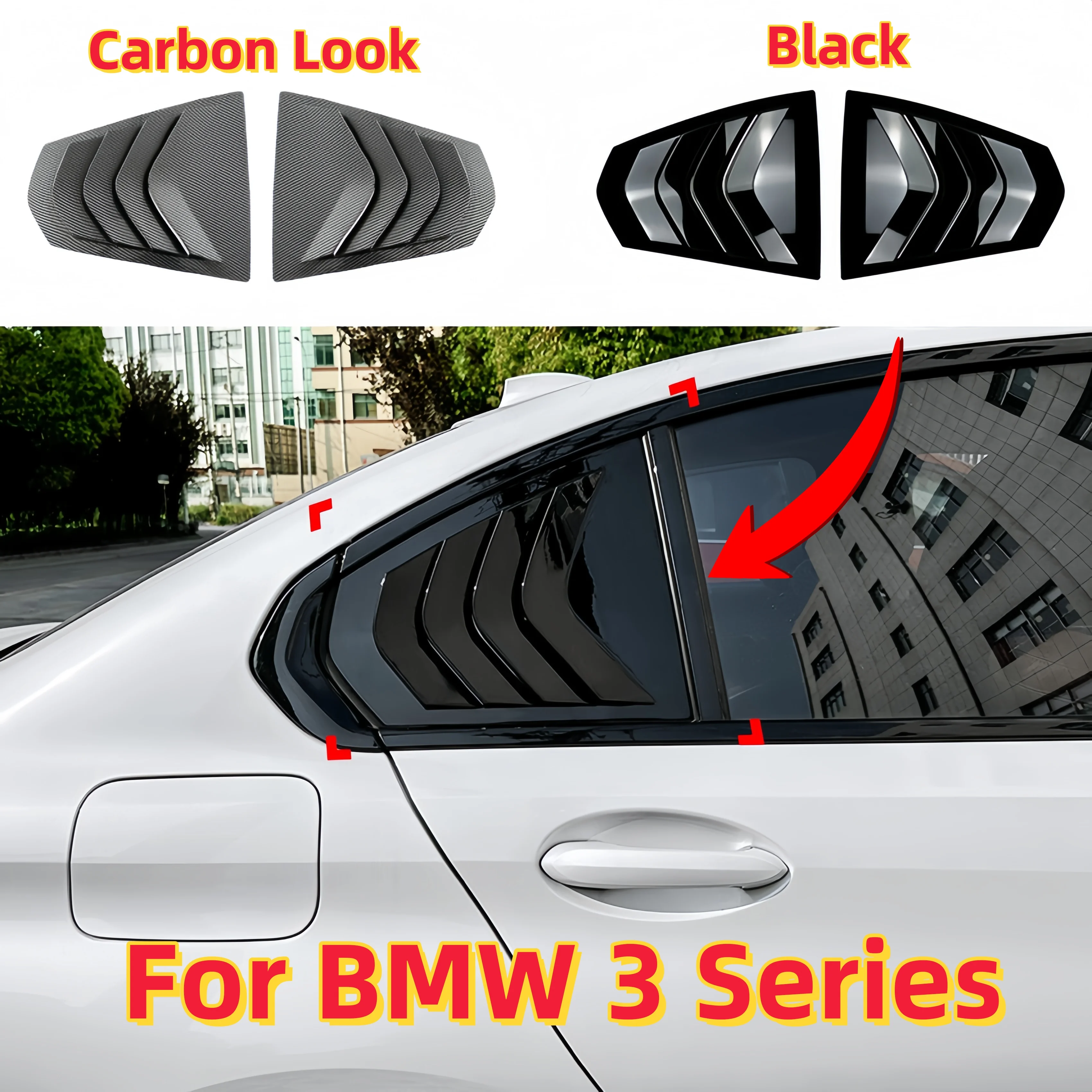 For BMW 3 Series G20 2019+ 320i 325i 330i Rear Quarter Window Louvers Sunshades Gloss Black ABS Sticker Adhesive Exterior Trim