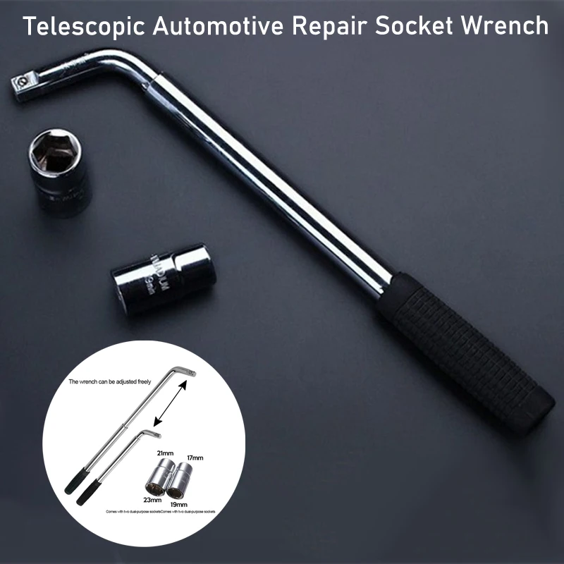 Telescoping Lug Wrench Spanner Lug Wheel Wrench with Sockets Wrench Car Repair Tools 17/19, 21/23mm