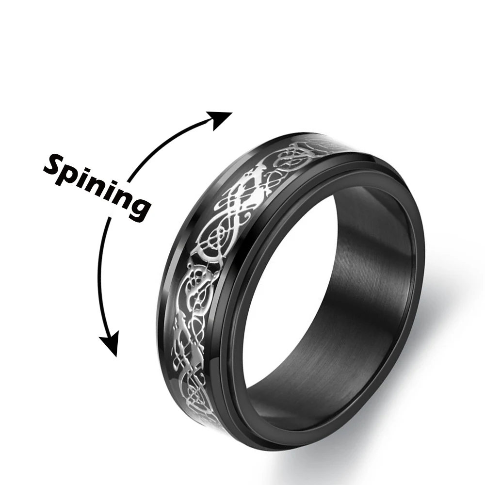 Anillos giratorios de ansiedad para hombre y mujer, anillo giratorio de acero inoxidable negro, accesorios antiestrés, joyería