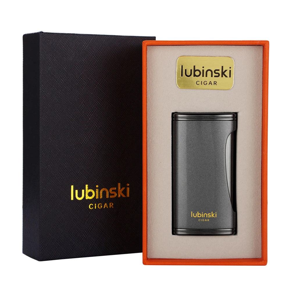 LUBINSKI Flat Flame Cigar Lighter Luxury Metal Butane Gas Torch Lighter High-end Design Cigar Accessories