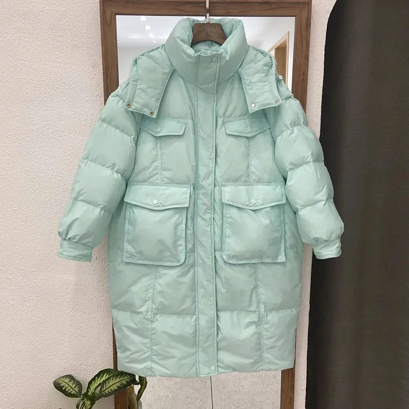 Korea Mid-length Down Cotton Coats Tops Hooded Fashion Casual Abrigo Warm Snow Wear Parkas Winter Women Loose New Jacket Casaco