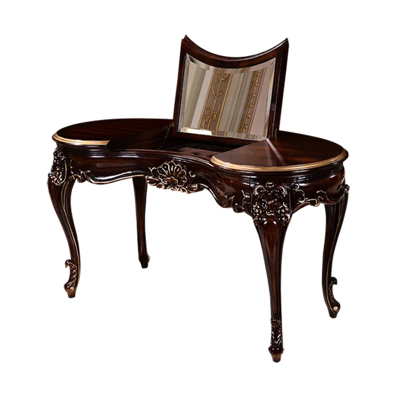 ！@Apartment House Custom Flip Top Mirror Design Wooden Veneer Furniture Handmade French Antique Dressing Table Gold Bedroom Hote