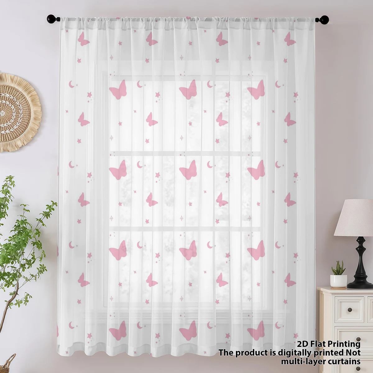 Mother's Day 70% Light Filtering Privacy Sheer Curtain for Living Room Bedroom Study Butterfly Star Print Sheer Curtain, Remova - view 4