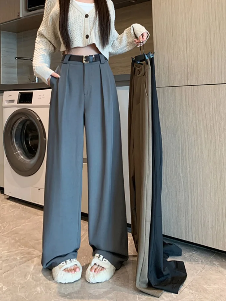 Grey Suit Pants Casual Pants Women's Autumn And Winter High Waisted Loose Drape Straight Leg Pants High Wiast Wide Leg Pants