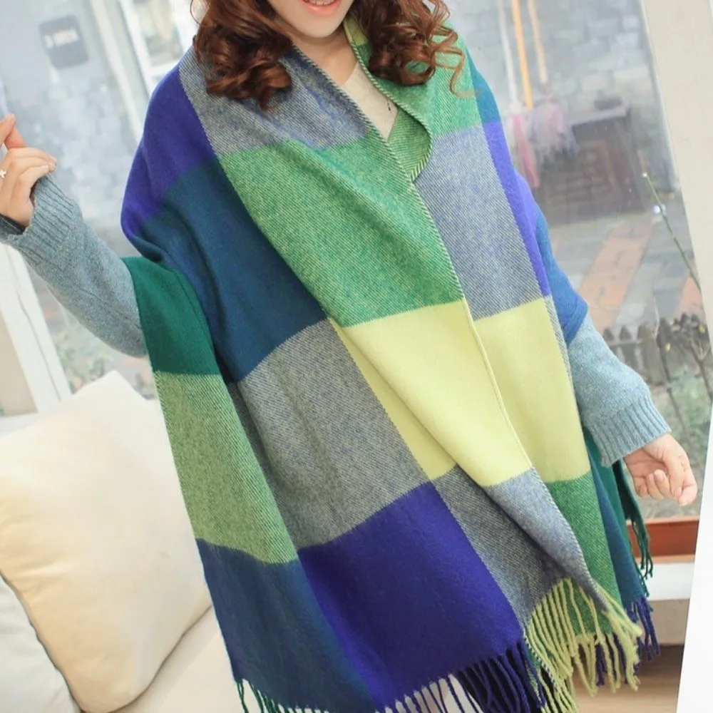 

Fashion Windproof Plaid Scarf Keep Warm Tassel Imitation Cashmere Shawl Korean Style Thick Shawl Wrap Women