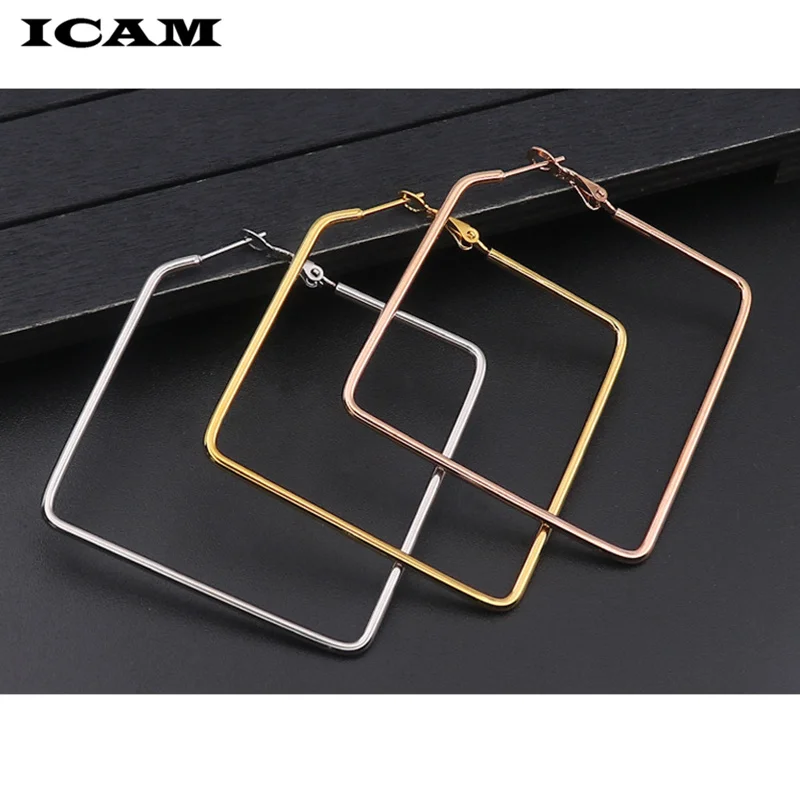 ICAM Punk Hyperbole Big Square Circle  Hoop Earrings For Women 2018 Fashion Jewelry Boho Simple Earrings Pendientes