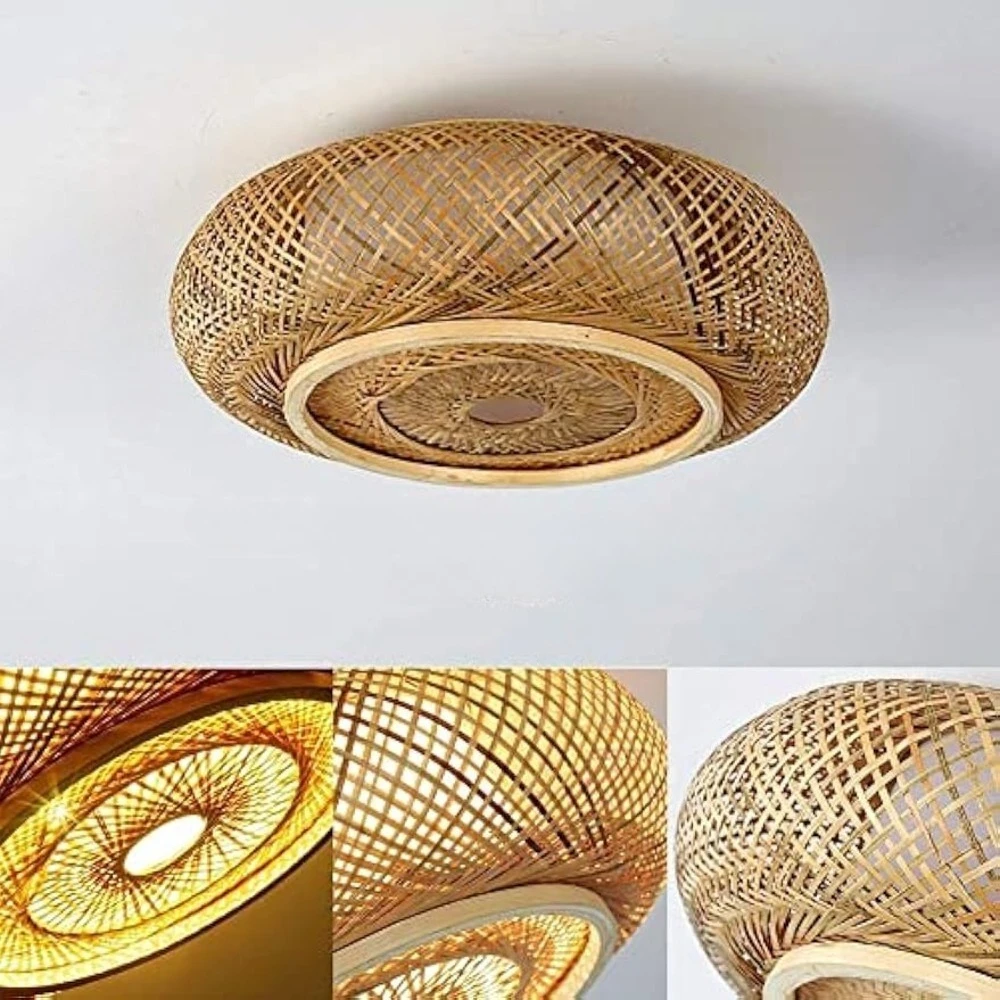 

E27/E26 Wood Pendant Lights 40/50/60/80cm Round Retro Ceiling Lamp Weave Bamboo Lampshade Bedroom Living Room Ceiling Chandelier
