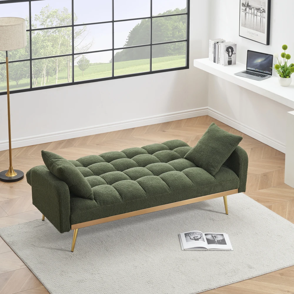 69-Zoll-Schlafsofa mit 2 Dekokissen und mittlerem Fuß, elegantes verstellbares Sofa zu Bett, 2-Sitzer-Sofa für Wohnzimmer oder Schlafzimmer