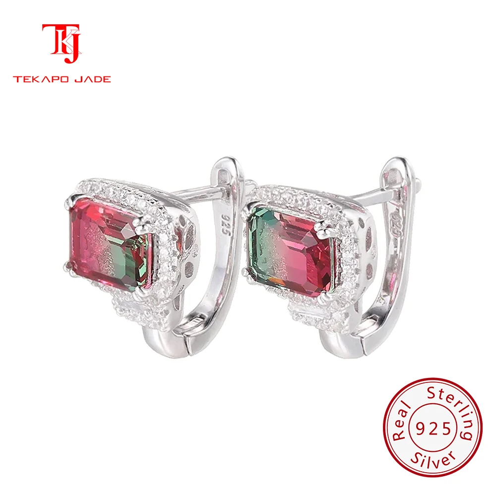 

TKJ Tourmaline Silver Earrings 925 Sterling Silver Cubic Zirconia Stud Earrings for Women Party Engagement Wedding Fine Jewelry