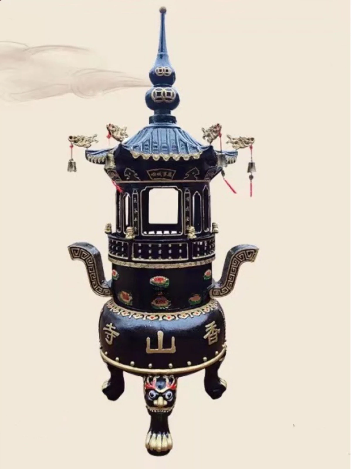 Large 3-storey Taoist ancestral hall, Buddhist hall, cast iron scripture incineration furnace, 9-story tower furnace,