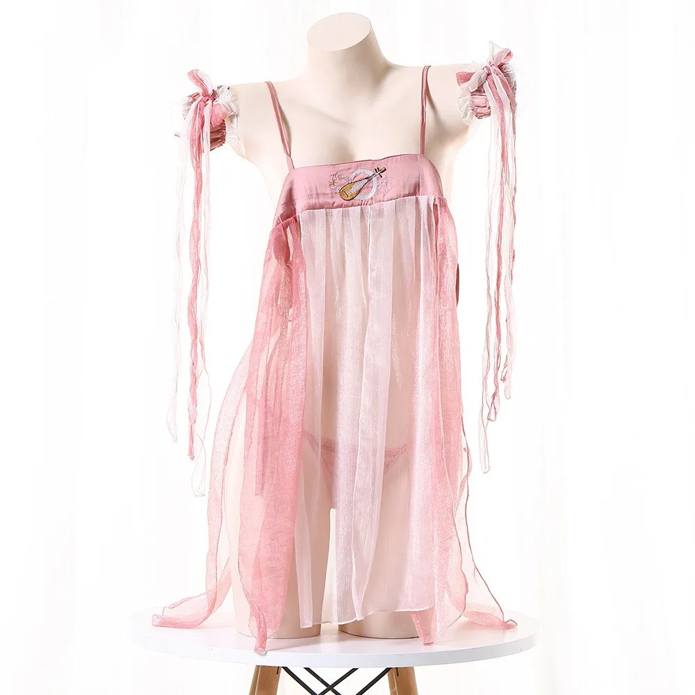 

Classical Transparent Antique Hanfu Skirt Traditional Chinese Sexy Dress Retro Gauze Nightgown Cosplay Dancer Seductive Costumes