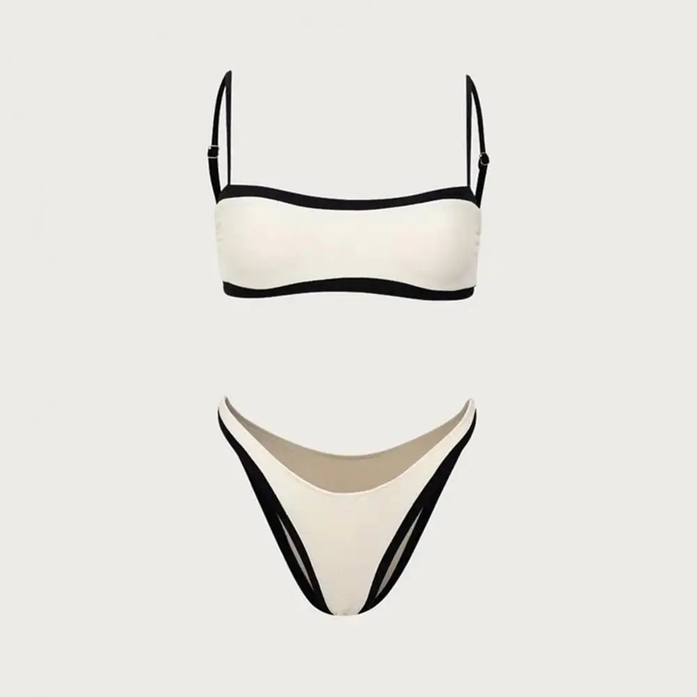 Women Tankini Swimsuit Set Two-piece Swimwear 2pcs Women Bikini Set Sling Bandeau Padded Bra High Waist Split Design Swimsuit