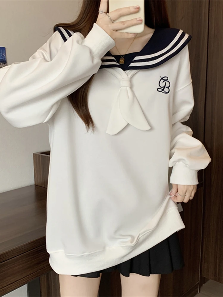 Lente 2026 Losse Lange Hoodie met Capuchon Dames Casual Wear Buitenkleding Basis Top Kleur Blo Borduurwerk Regular Fit Hoodie