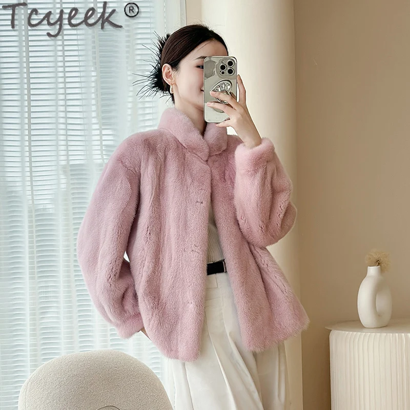 

Tcyeek Natural Mink Fur Coat Women Winter Women's Fur Jackets 2023 Stand Collar Fashion Real Fur Coats Short Style Whole Mink