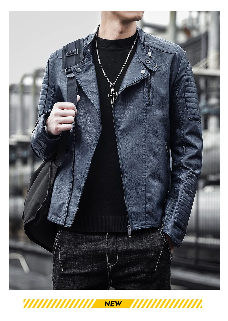 

Fashion Men Retro Streetwear Biker Clothing Autumn Men's Leather Jackets Jacket Men Lapel Business Windbreaker PU Leather Coats