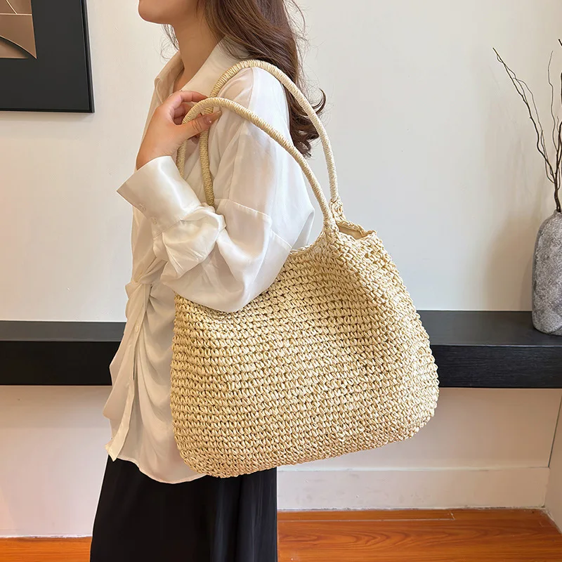 

Holiday Straw Women Tote Bag 2026 Versatile Lazy Wind Large Capacity Shoulder Bag for Woman Handbag Commuter Beach Woven Bag