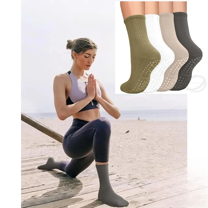 

4pairs Yoga Non Slip Pilates Socks with Grips for Women Solid Color Midsole Anti Slip Grip Pilates Ballet Socks