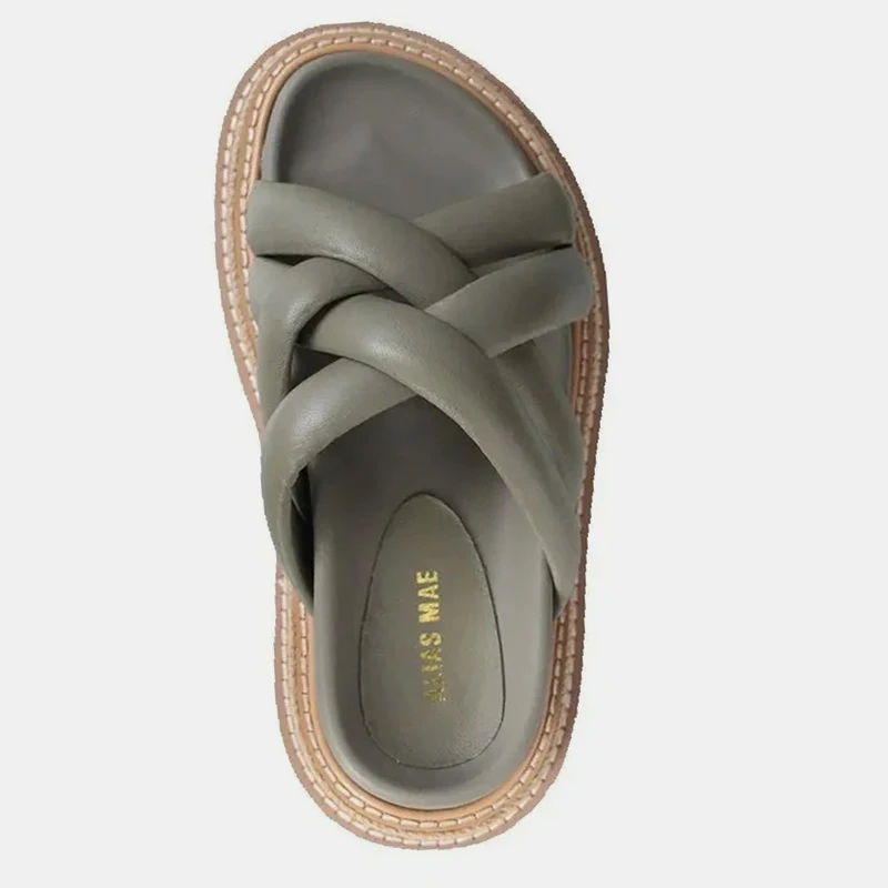 ALIAS MAE high-quality genuine leather cross woven strap with round head thick sole Women exquisite comfortable Slippers