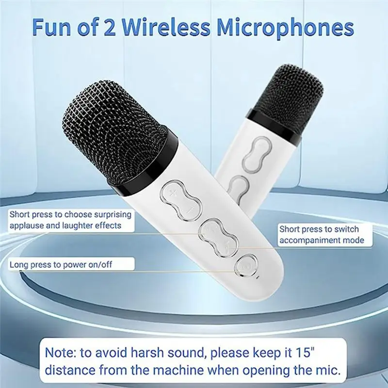 مجموعة صوت ABJV Family KTV، ميكروفون لاسلكي مزدوج، مكبر صوت كاريوكي بلوتوث محمول خارجي، أبيض