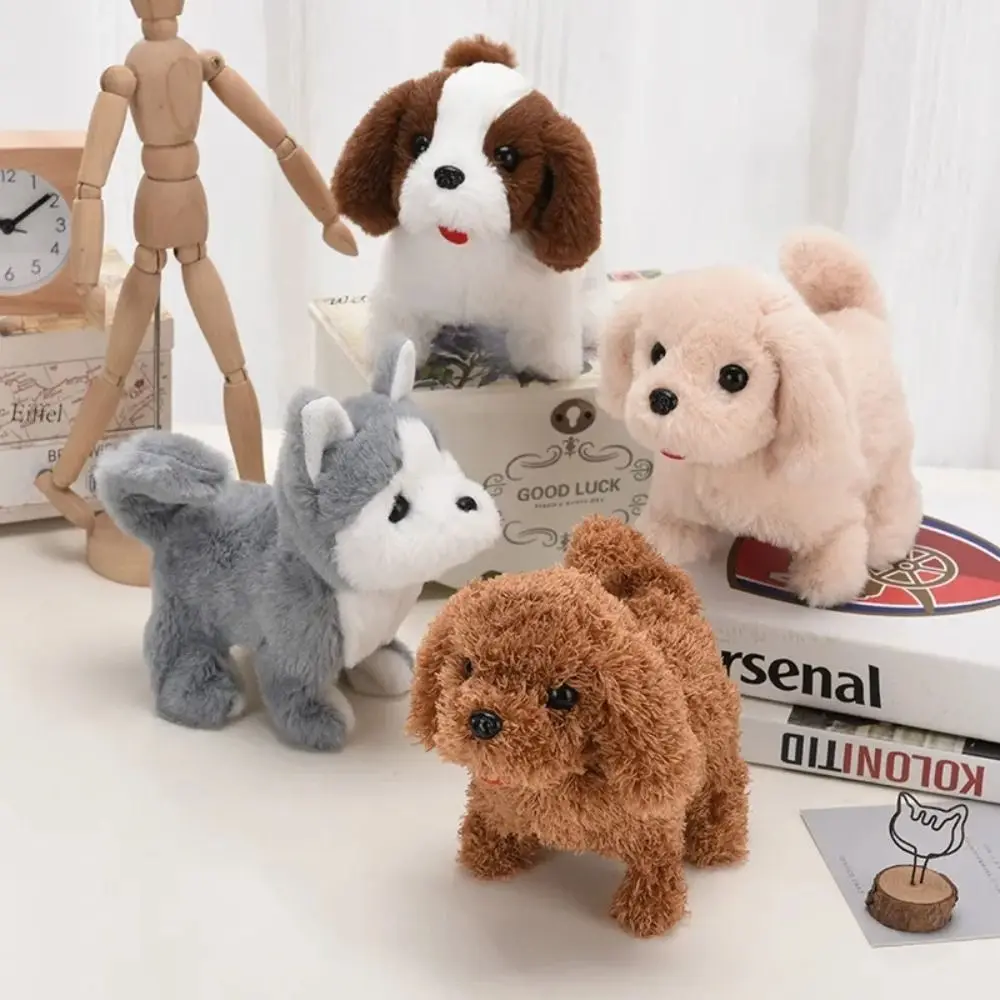 Funny Plush Toys Xmas Gift 18CM Simulation Puppy Interactive Wagging Cute Dog Robot Brown White Grey Shaking Toy For Kids Adult