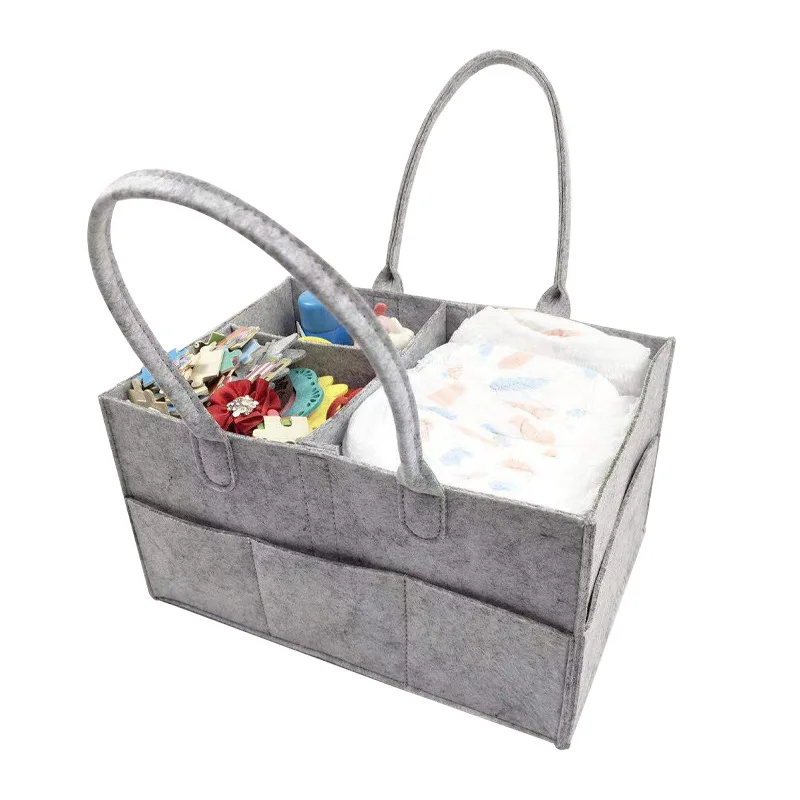 Sac de rangement multifonction en feutre pour bébé, sac à couches pour nourrissons, support Portable, caddie à langer, porte-couche pour enfant, grande poche