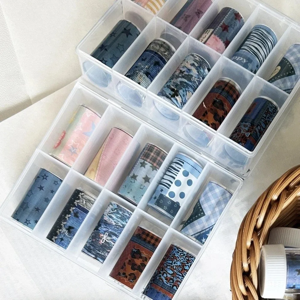 10Rolls Colorful Nail Foils Transfer Paper DIY Plaid Nail Art Stickers Leopard Denim-like Manicure Set Decal Tape Salon Use