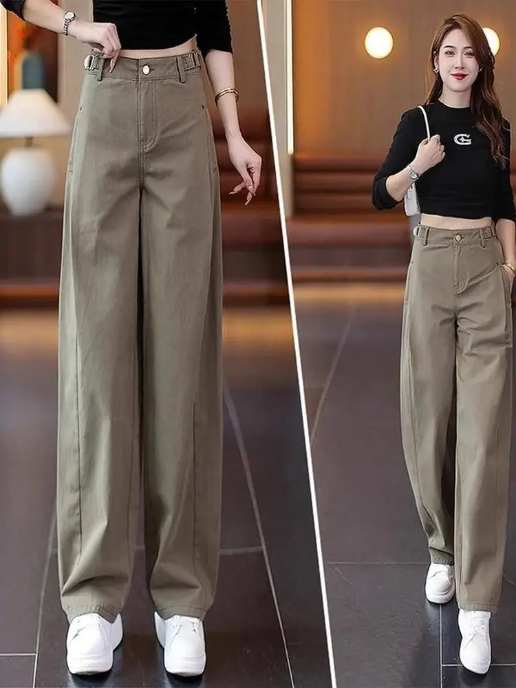 

Slimming Wide Leg Workwear Pants Women's Spring Autumn New Sle Casual Cotton Denim Narrow Version Straight Cut Pants