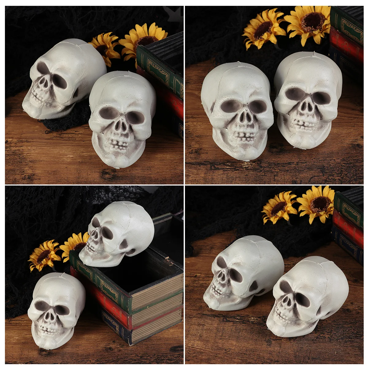 

2Pcs Halloween Skull Decor Plastic Scary Party Props Lightweight Scared Skull Ornaments Cosplay Festival Supplies