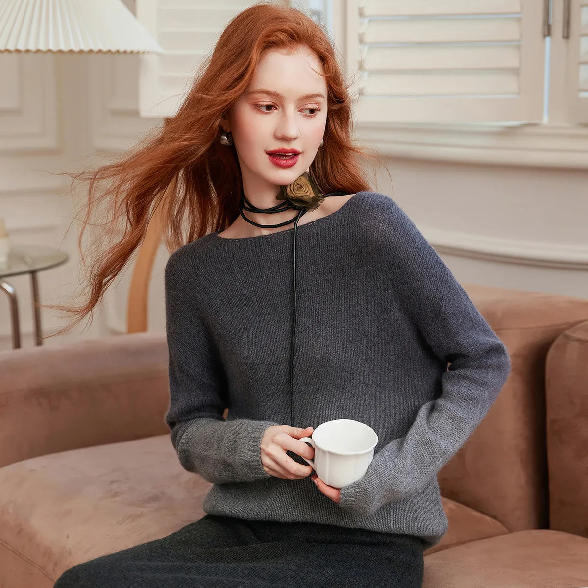 LOUISYAO Gradient Color Knitted Sweater Women 2025 Fall Winter Drop Sleeves Crew Neck Premium Casual Knitwear Tops Best Seller