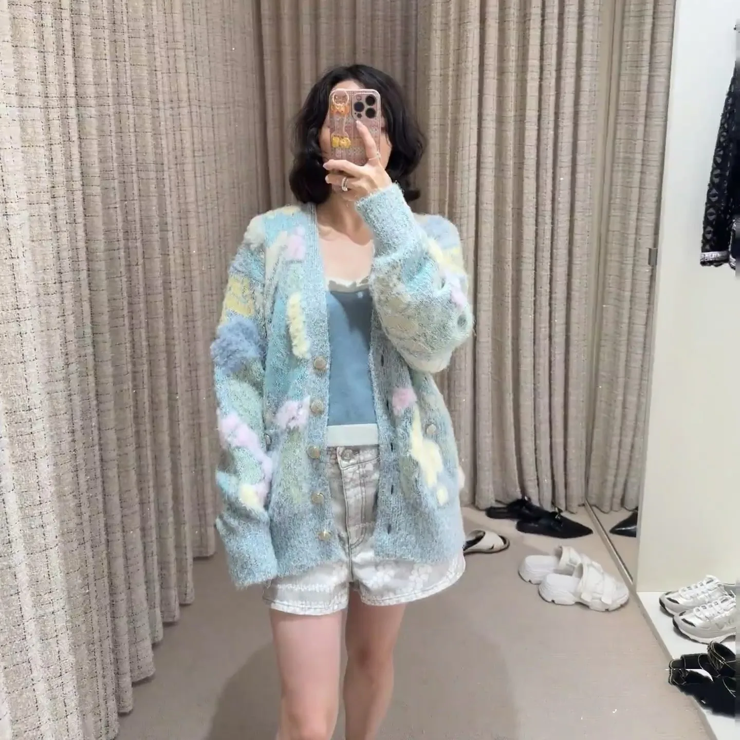 High-End European Sle Autumn Winter Floral Long Sve Knitted Sweater Coat Casual V-Ne Open Cardigan for Women