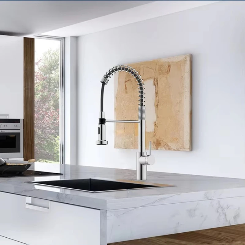 New Design Flexible Spring Kitchen Faucet Stainless Steel 304 Pull-down Kitchen Faucet with Magnetic Sprayer
