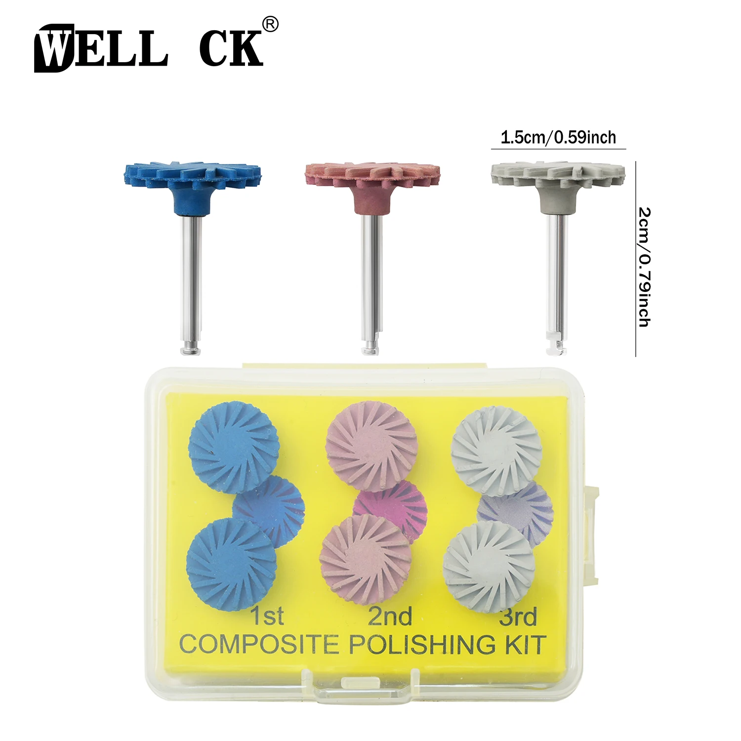 6Pcs/Set WELLCK Dental Rubber Polisher Composite Resin Diamond System Burs RA Polishing Disc Wheel Kit Spiral Flex Tools