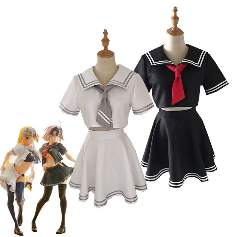 FGO Fate Apocrypha Jeanne d'Arc Cosplay Costume Ruler Joan of Arc Sailor Suit Girls JK Dress Sexy Halloween Uniform Custom Made