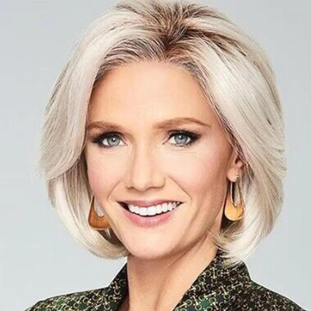 

Women's short straight hair bobo top dyed gradient blonde synthetic wig suitable for everyday outfits