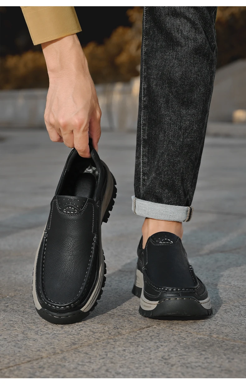 Marke Männer Schuhe Hohe Qualität Aus Echtem Leder männer Casual Schuhe Slip Auf Komfort Business Mann Wohnungen Schuhe Outdoor Männer arbeit Schuhe – Detail 3