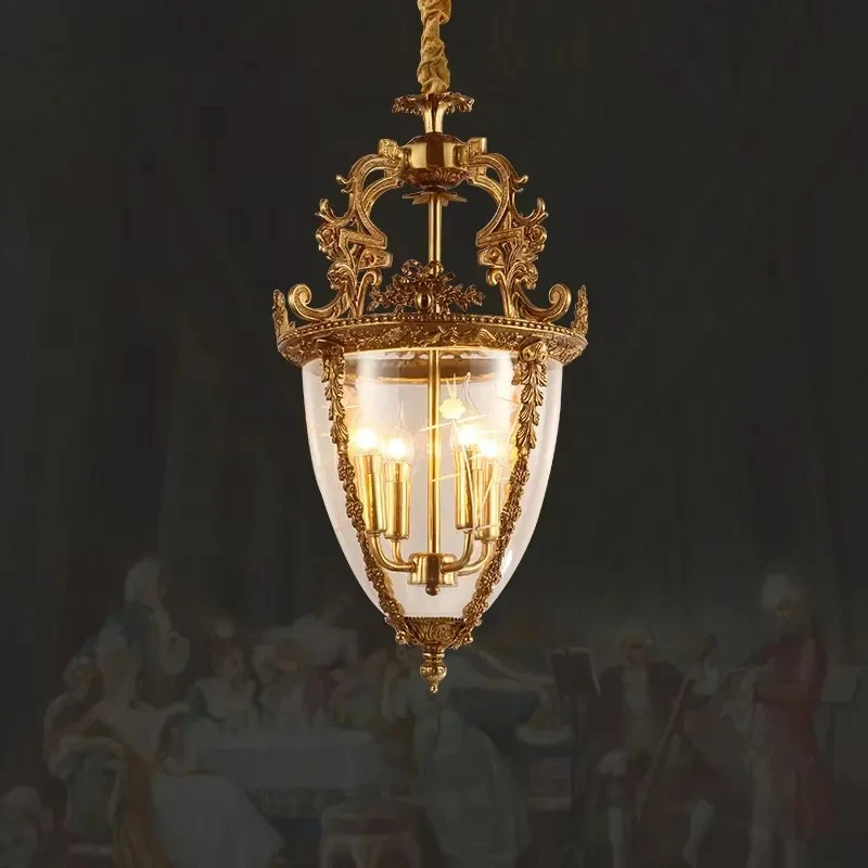 European Clear Bullet Glass Suspension Luminaire Vintage Brass Pendant Lamp Nordic Bright Pendant Lights Lantern