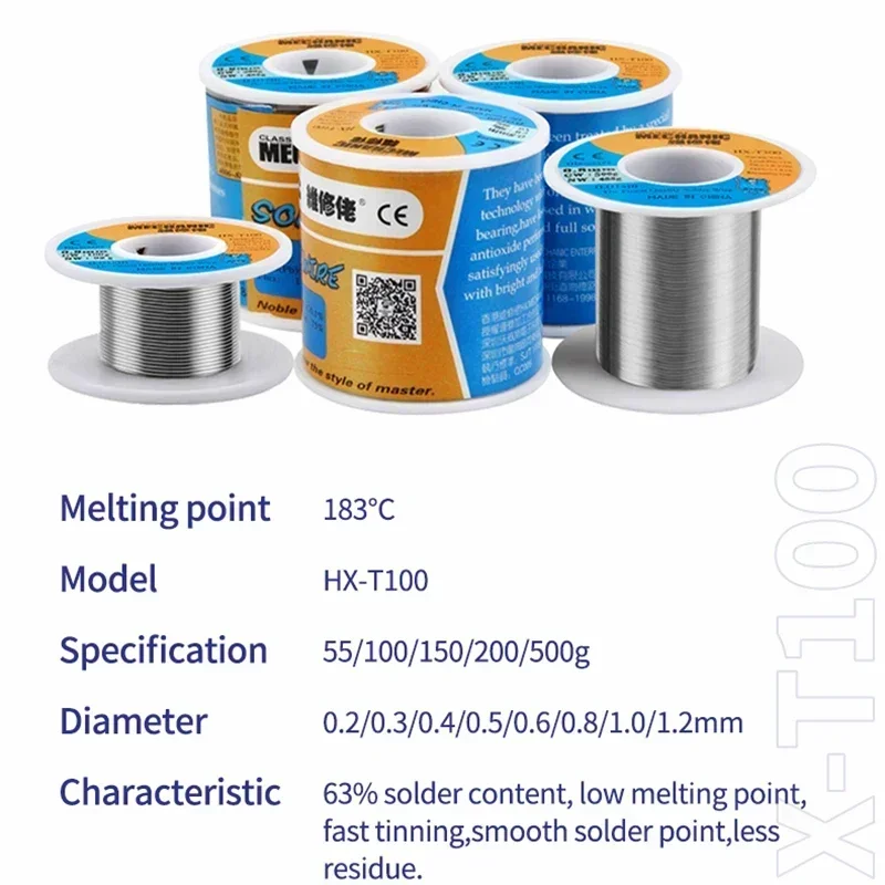 MECHANIC 55g Soldering Wire Rosin Core Flux Tools 183℃ Melting Point 0.2-1.2mm HX-T100 High Purity Environmental Fine Tin Wire