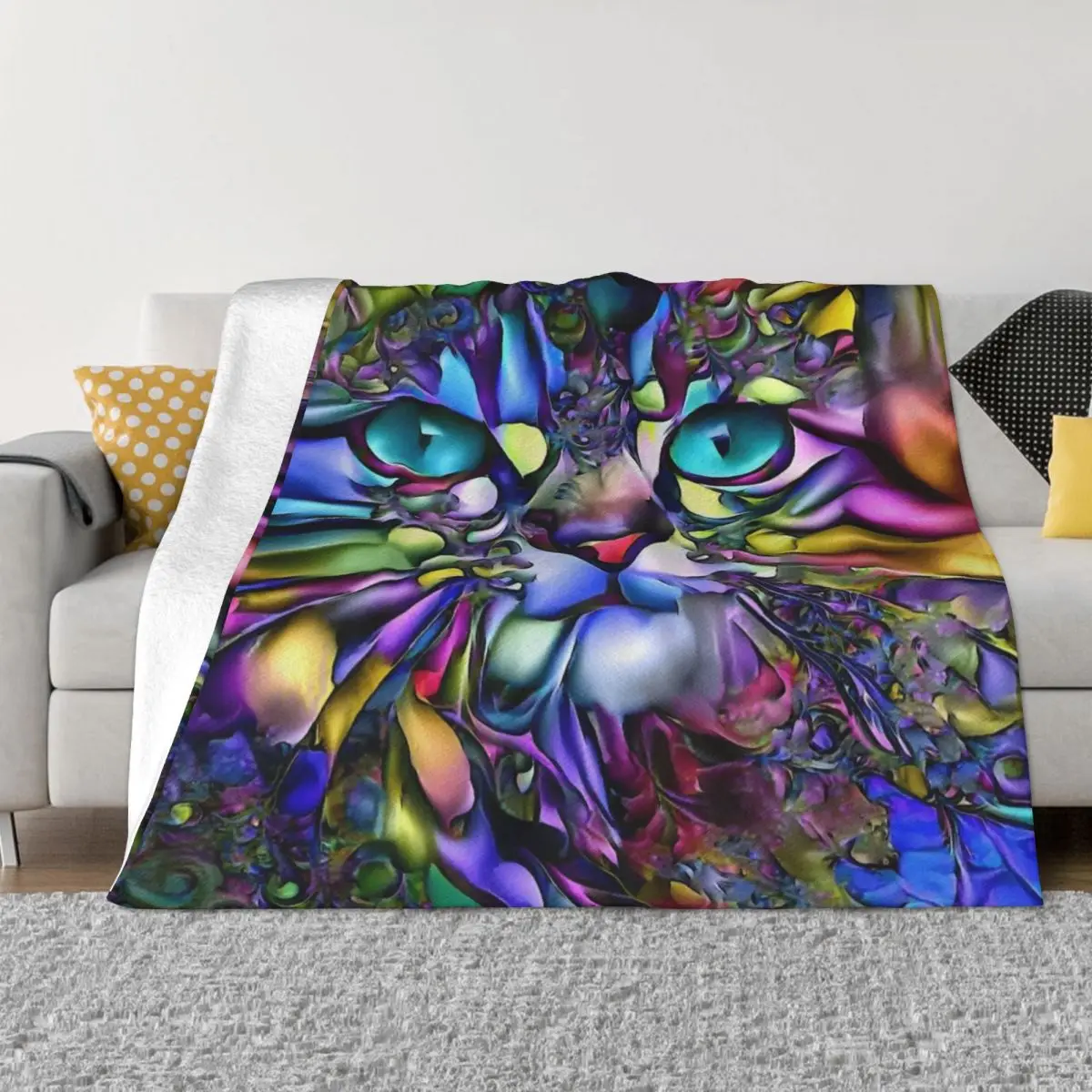 Andyna Pacific, gat, cat, chat kitty, lea roche paintings Throw Blanket Comforter Decorative Sofas Sofa Throw sofa bed Blankets