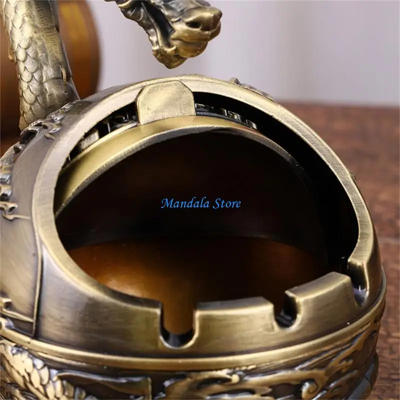 

U2JC Creative Chinese Styles Dragon Zodiacs Ashtray With Lid Anti Fly Ashes Metal Carving Ashtray Home Office Decoration