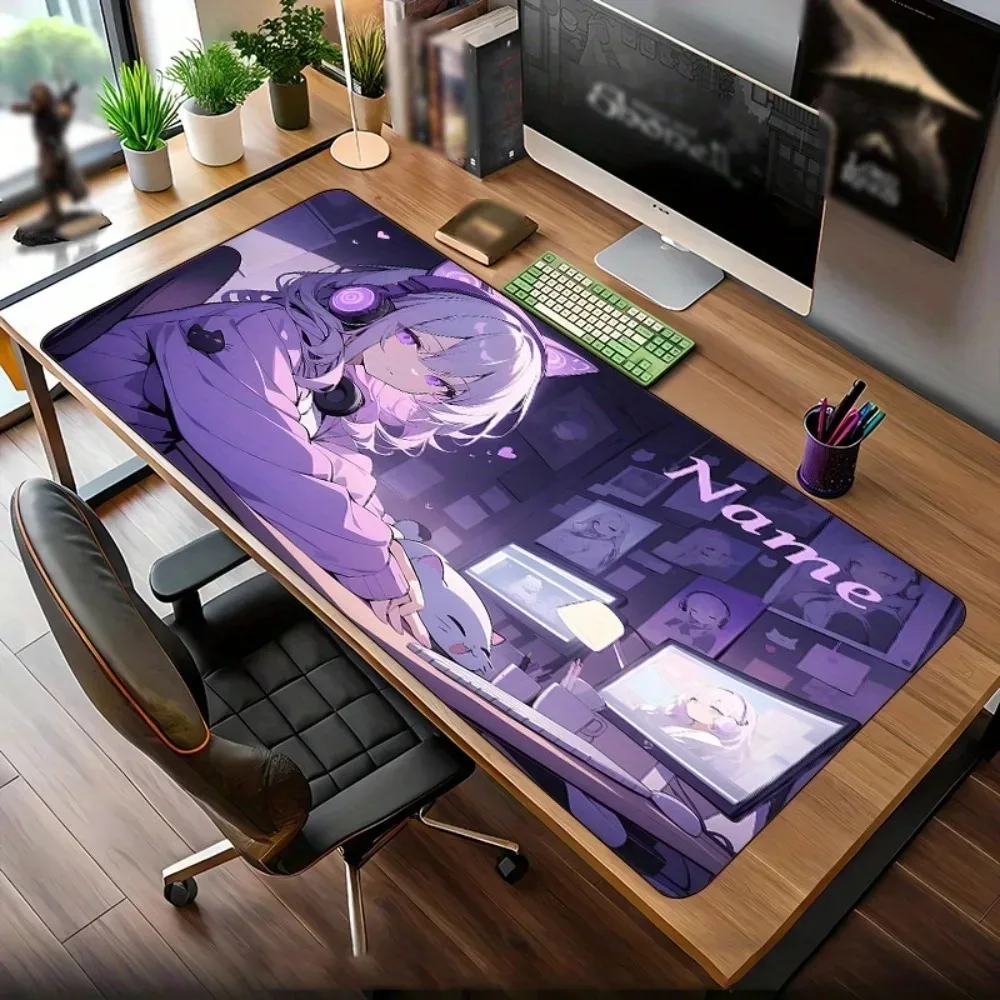 Anime Girl Gaming Large Desk Mat With Custom Name, Anti‑Slip Rubber Keyboard Pad, Ideal Present for Gamers & Office Use