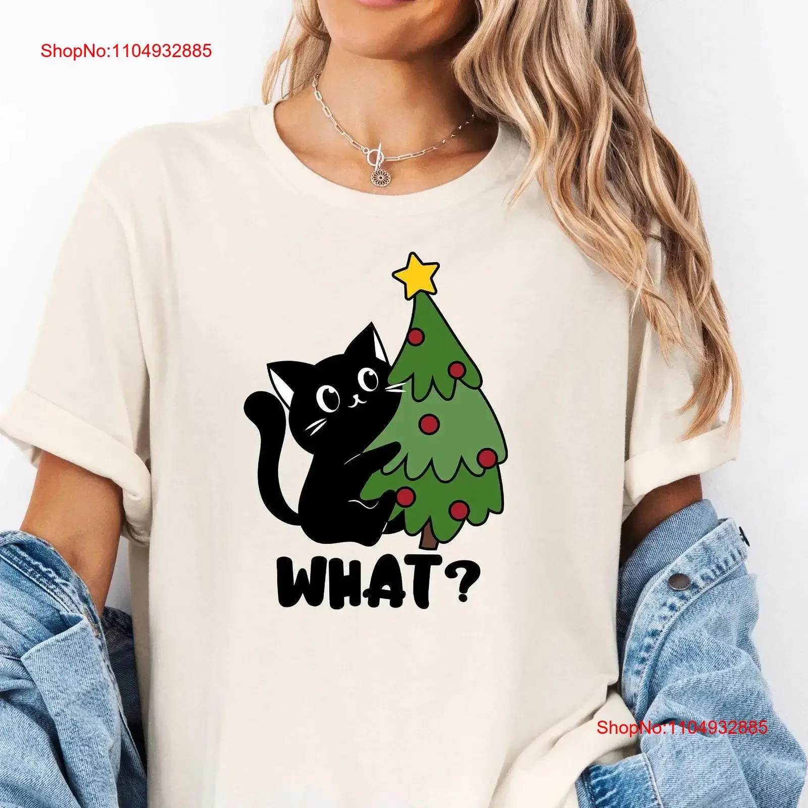 

Christmas Cat WhaT T Shirt Meowy Tree Funny Holiday Idea Happy New Year Lover vintage Washed Casual designer clothes Stylish